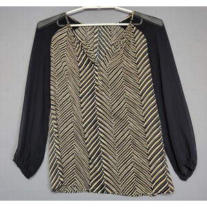 Windsor Blouse Womens Medium Chevron Stripe Sheer Sleeve Boho Top Shirt